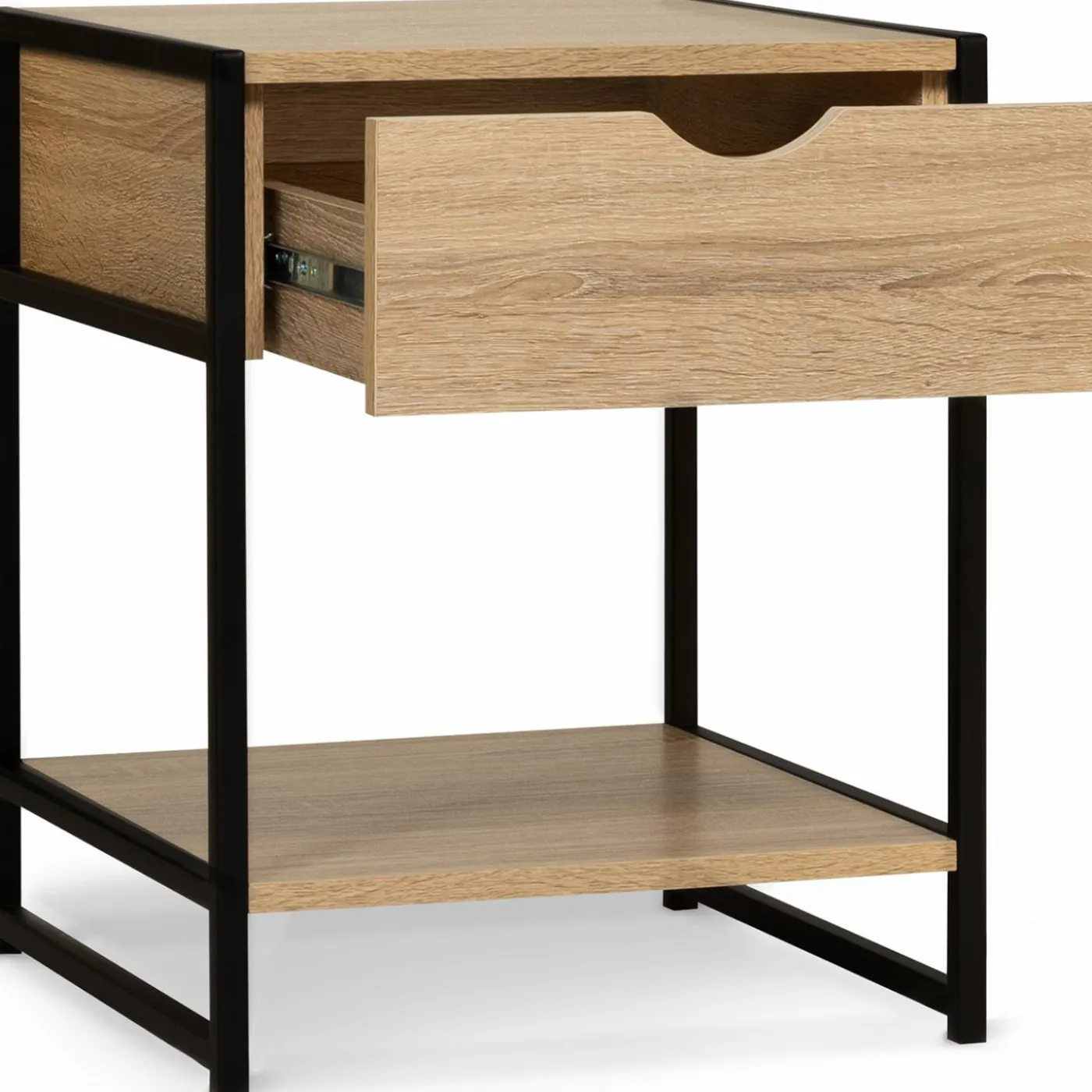 Lot de 2 tables de chevet bois et métal noir