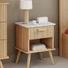Lot de 2 tables de chevet JULIETTE plateau effet marbre 1 tiroir avec niche lattes tasseau bois