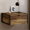 Lot de 2 tables de chevet suspendues bois foncé et noir style industriel