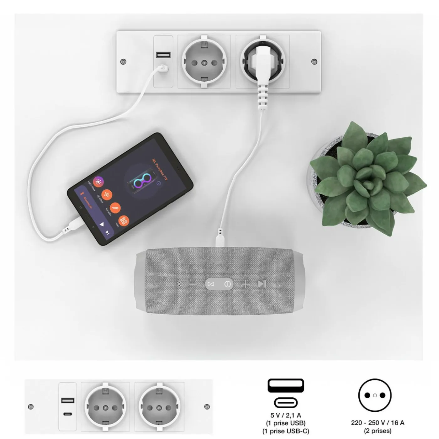 Lot de 2 tables de chevet à LED avec station de recharge 1 tiroir et niche