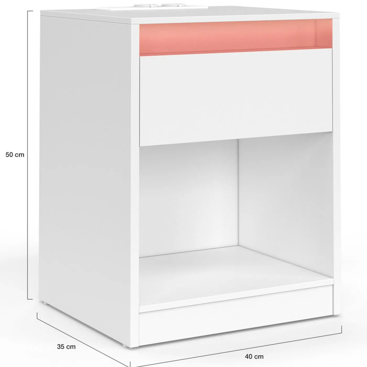 Lot de 2 tables de chevet à LED avec station de recharge 1 tiroir et niche