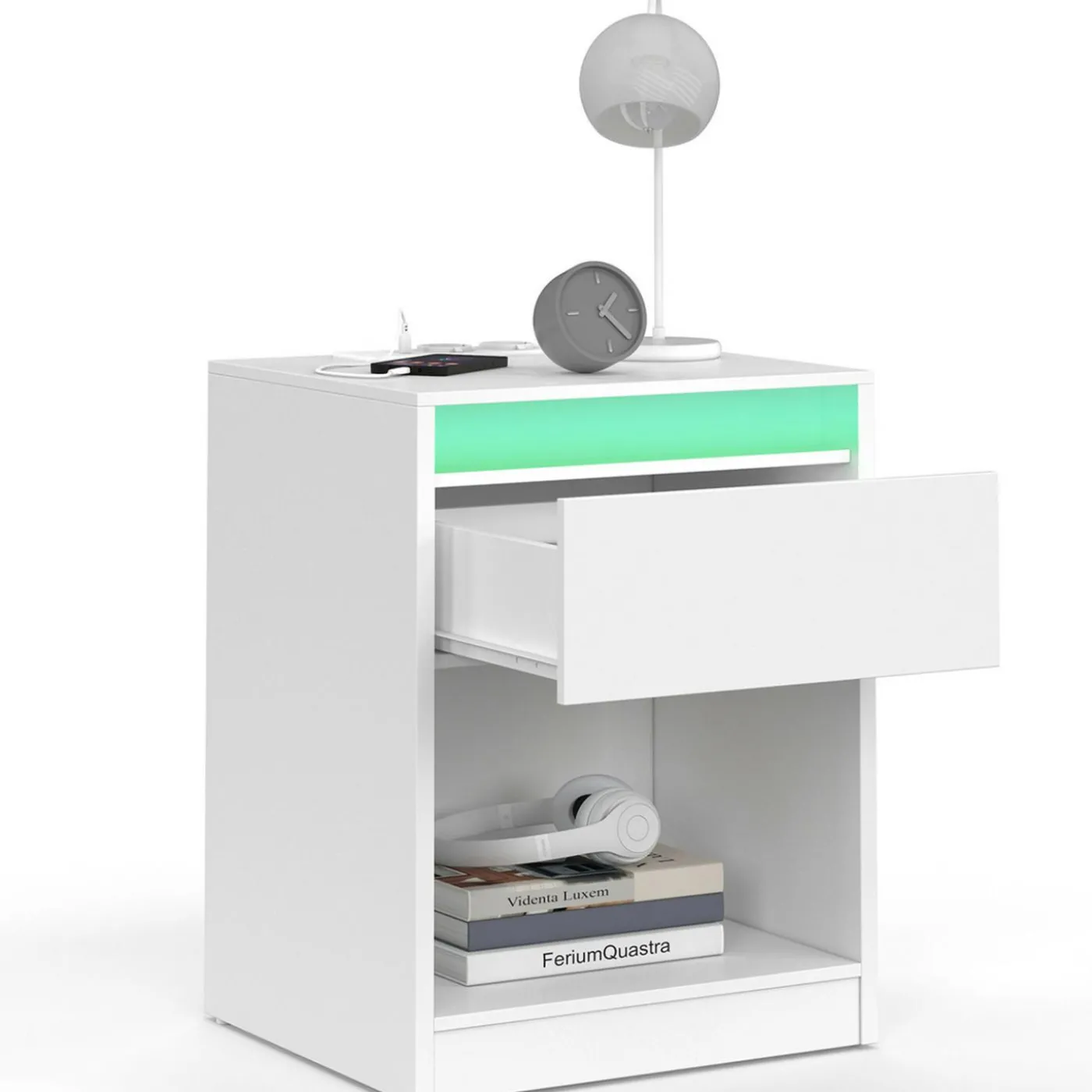 Lot de 2 tables de chevet à LED avec station de recharge 1 tiroir et niche