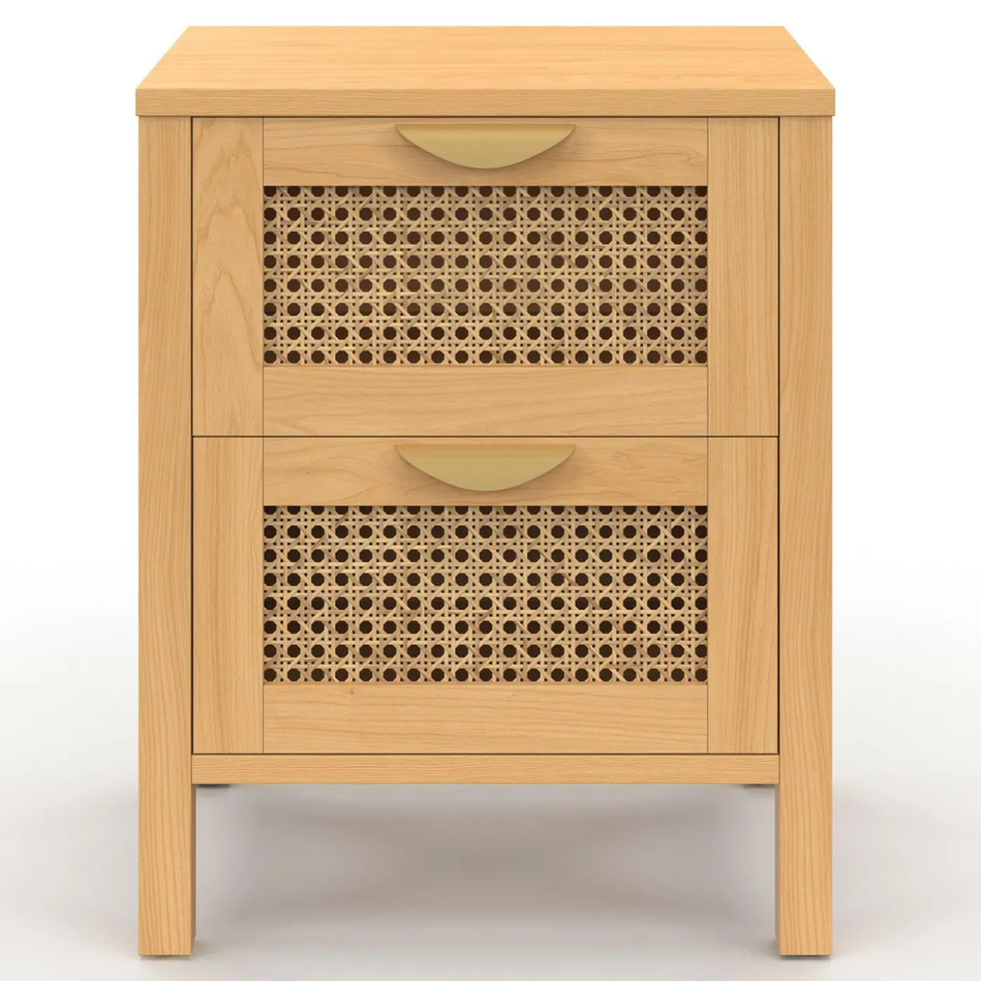 Lot de 2 tables de chevet 2 tiroirs cannage et bois