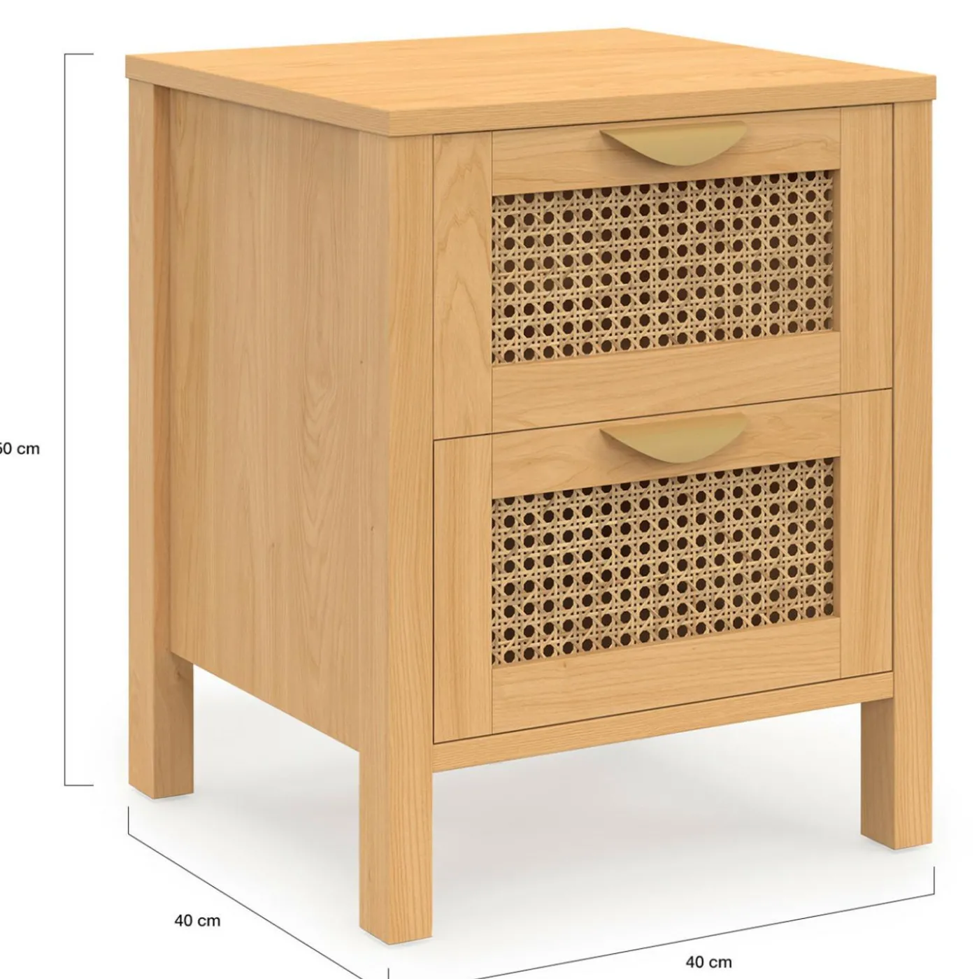 Lot de 2 tables de chevet 2 tiroirs cannage et bois