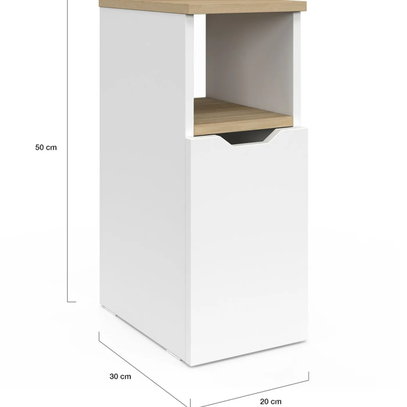 Lot de 2 tables de chevet bois et blanc 1 porte avec niche