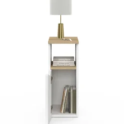 Lot de 2 tables de chevet bois et blanc 1 porte avec niche