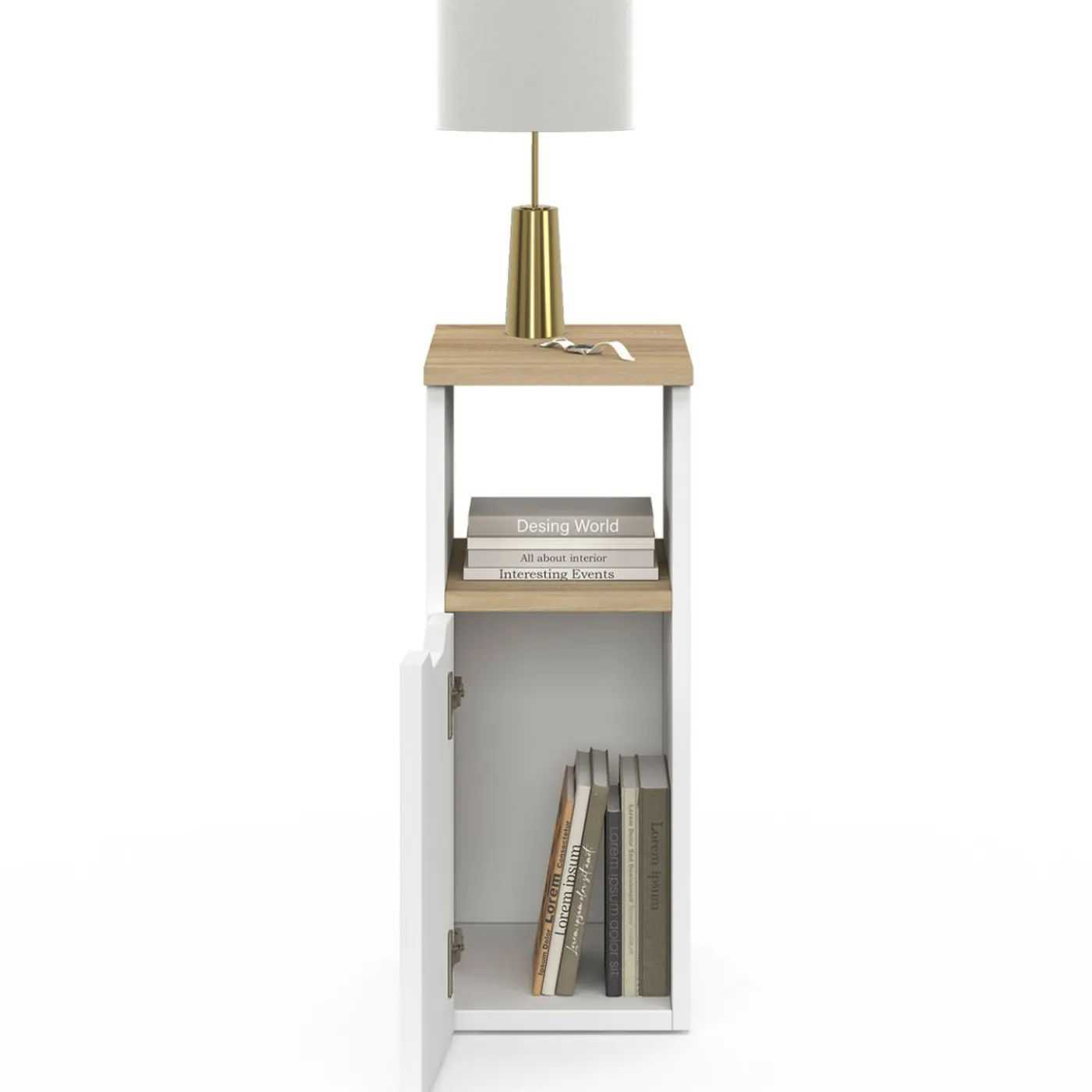 Lot de 2 tables de chevet bois et blanc 1 porte avec niche