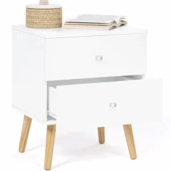 Lot de 2 tables de chevet scandinaves bois et blanc 2 tiroirs