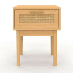 lot de 2 tables de chevet en bois cannage effet naturel avec 1 tiroir