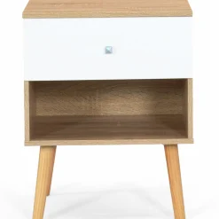 Lot de 2 tables de chevet scandinaves hêtre et blanc 1 tiroir