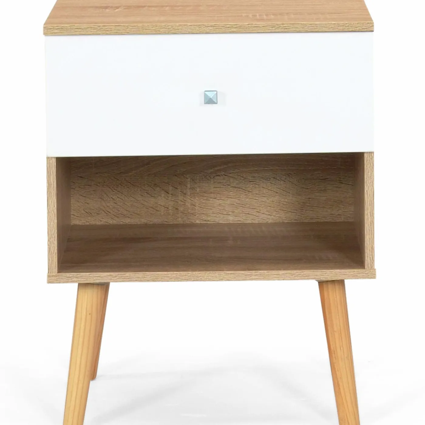 Lot de 2 tables de chevet scandinaves hêtre et blanc 1 tiroir