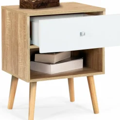 Lot de 2 tables de chevet scandinaves hêtre et blanc 1 tiroir