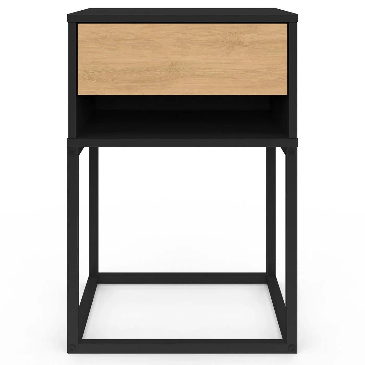 Lot de 2 tables de chevet 1 tiroir façon hêtre et 1 niche noire