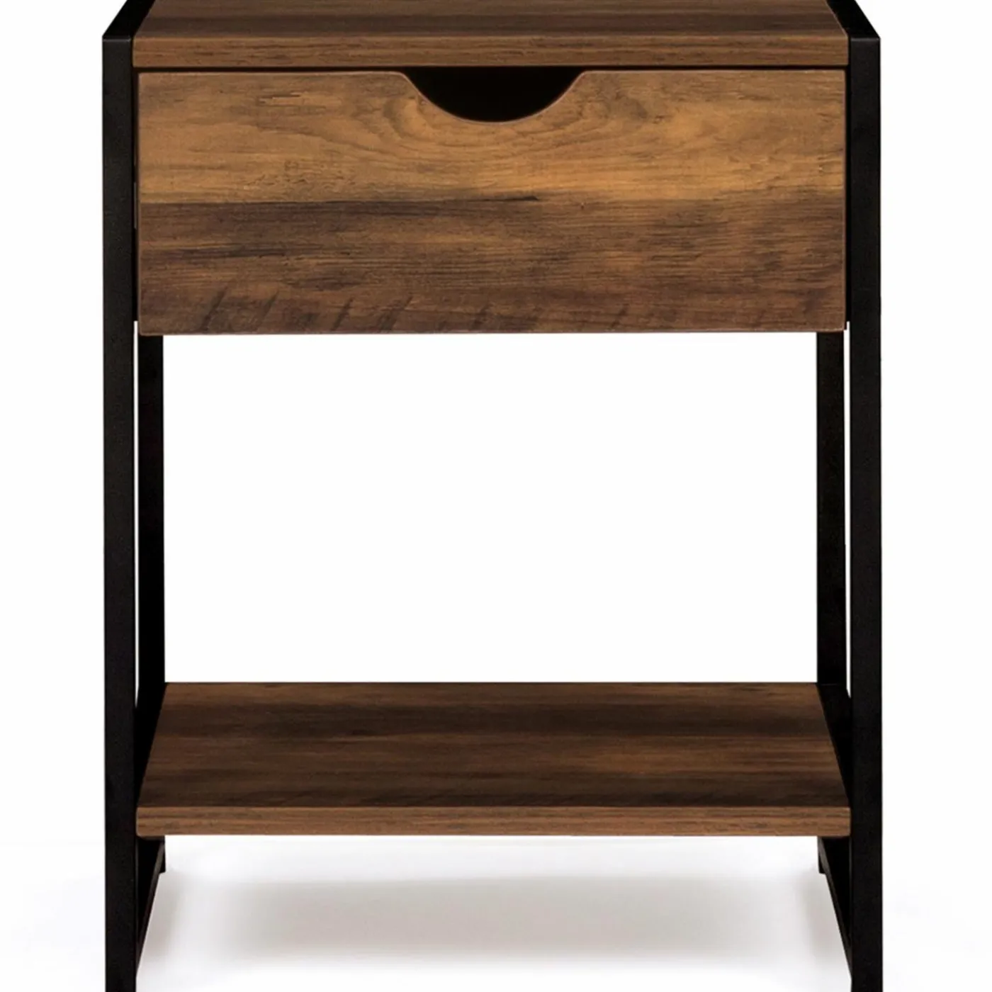 Lot de 2 tables de chevet métal et bois foncé