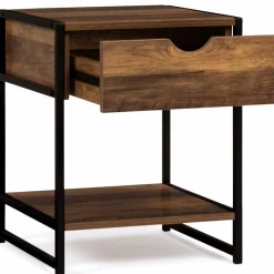 Lot de 2 tables de chevet métal et bois foncé