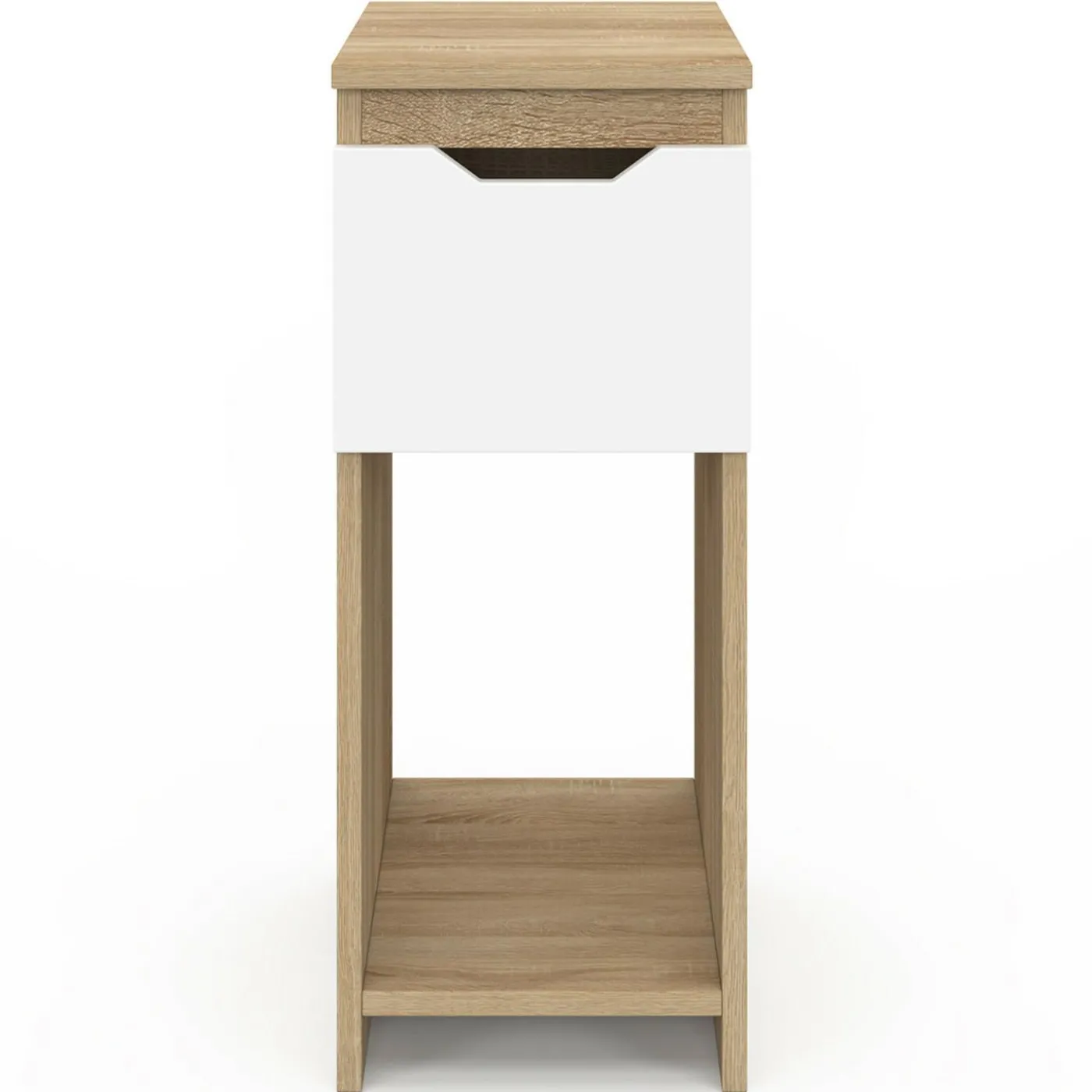 Lot de 2 tables de chevet 1 tiroir avec niche bois façon hêtre et blanc