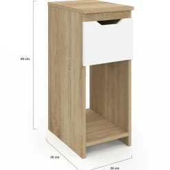 Lot de 2 tables de chevet 1 tiroir avec niche bois façon hêtre et blanc