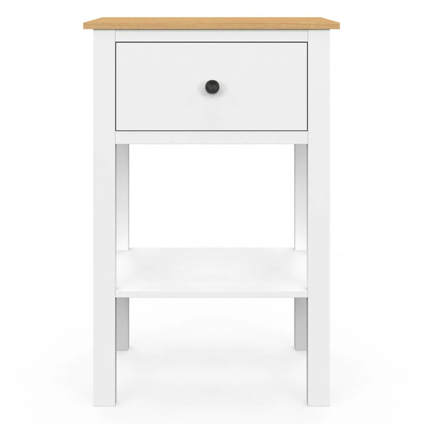 Lot de 2 tables de chevet 1 tiroir et 1 tablette blanc et plateau bois