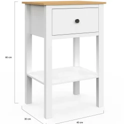 Lot de 2 tables de chevet 1 tiroir et 1 tablette blanc et plateau bois