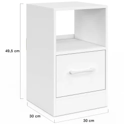 Lot de 2 tables de chevet 1 tiroir en tissu avec niche bois blanc