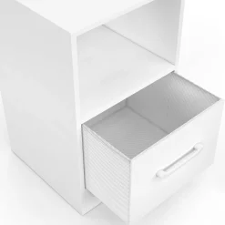 Lot de 2 tables de chevet 1 tiroir en tissu avec niche bois blanc