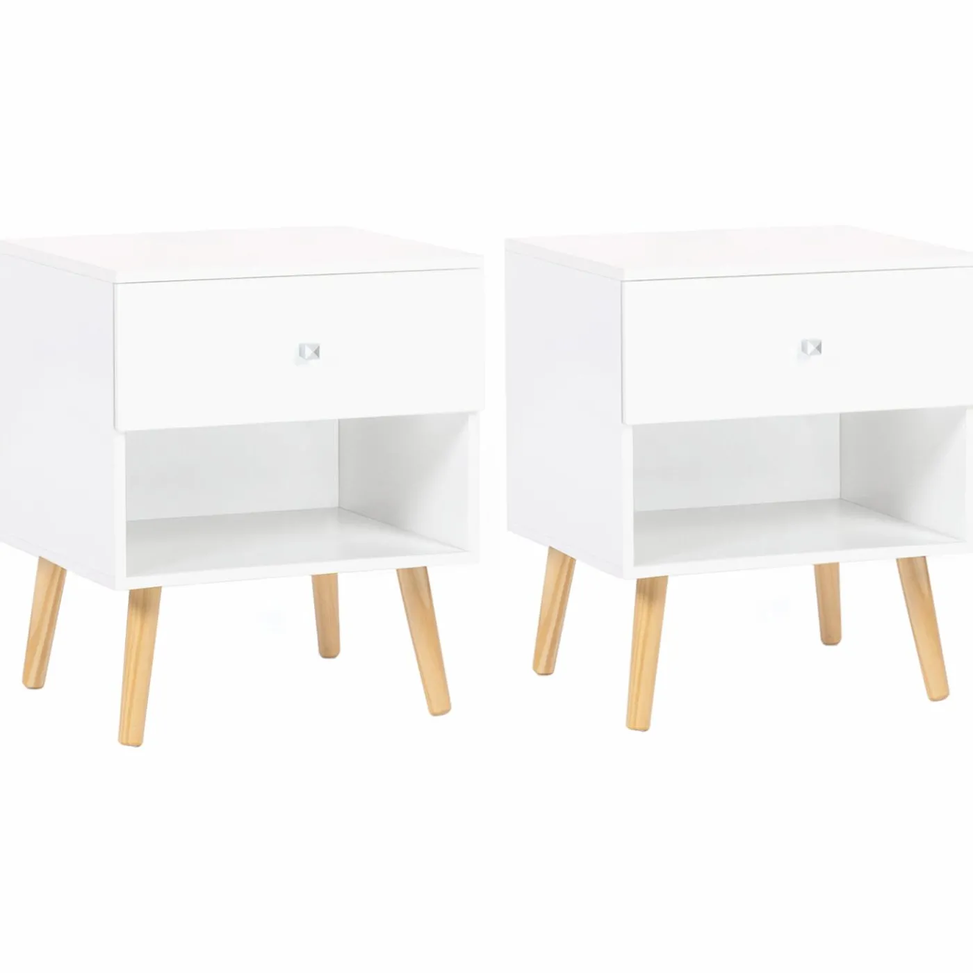 Lot de 2 tables de chevet scandinaves bois blanc 1 tiroir