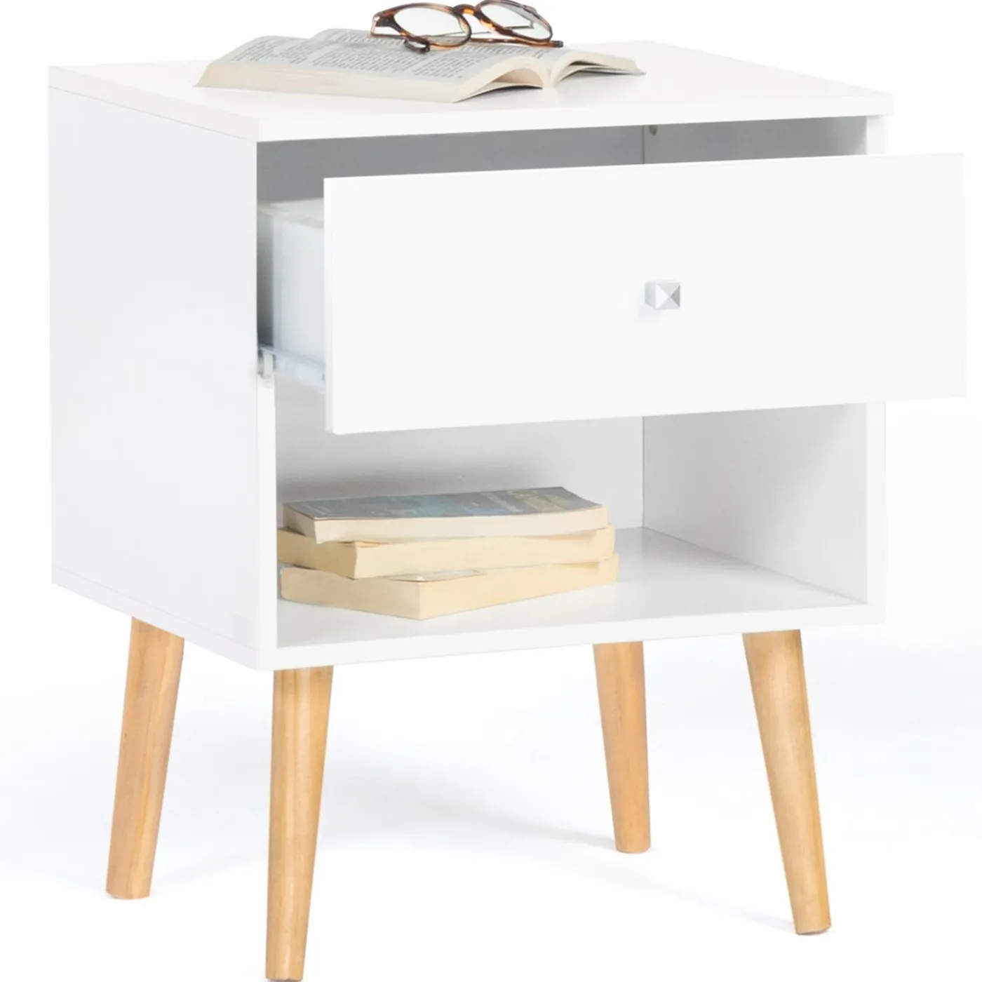 Lot de 2 tables de chevet scandinaves bois blanc 1 tiroir