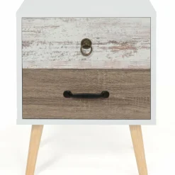 Lot de 2 tables de chevet scandinaves avec tiroirs blanc et bois