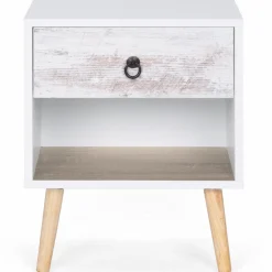 lot de 2 tables de chevet blanches effet vieilli 1 tiroir style scandinave