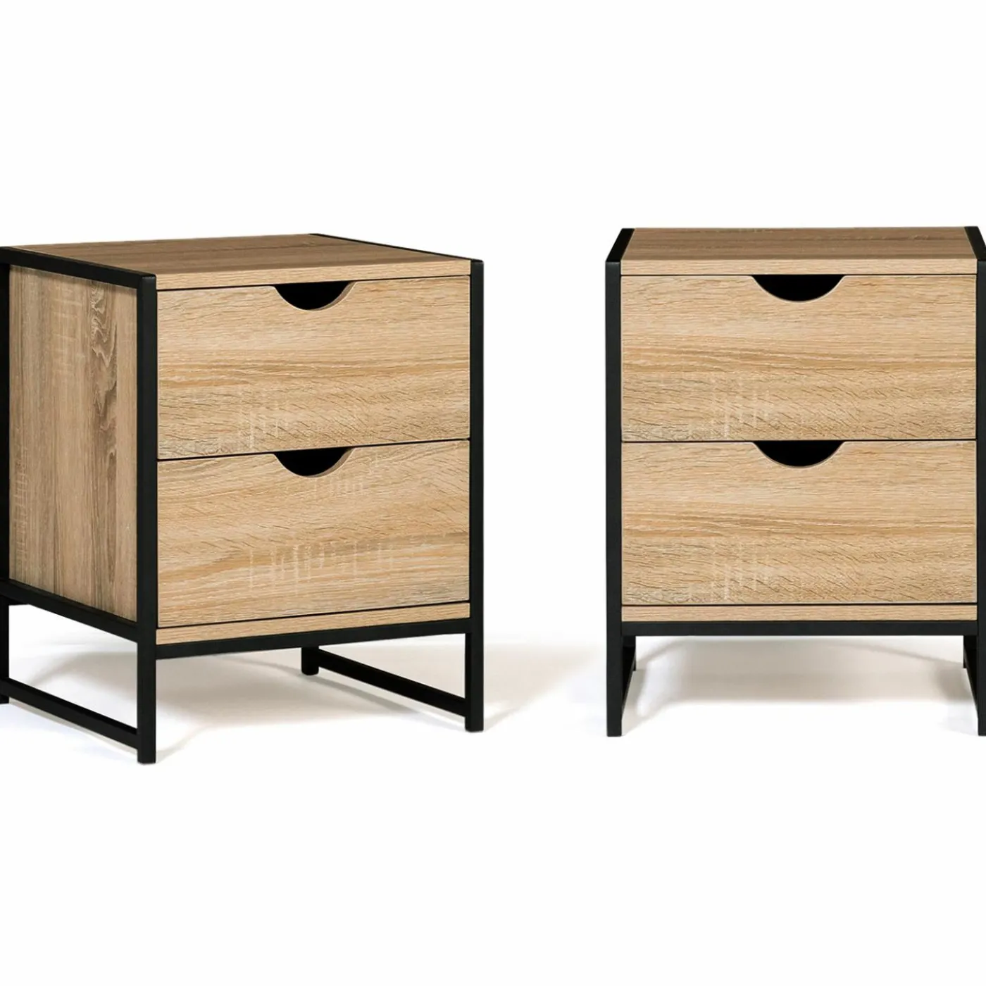 Lot de 2 tables de chevet industrielles 2 tiroirs