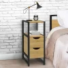 Lot de 2 tables de chevet bois et métal noir 2 tiroirs 1 niche style industriel