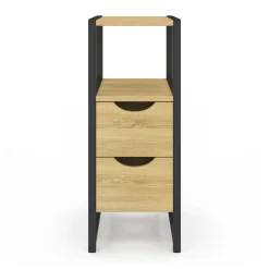 Lot de 2 tables de chevet bois et métal noir 2 tiroirs 1 niche style industriel
