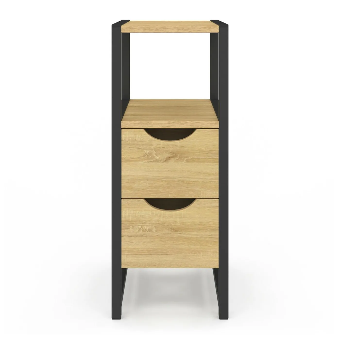 Lot de 2 tables de chevet bois et métal noir 2 tiroirs 1 niche style industriel