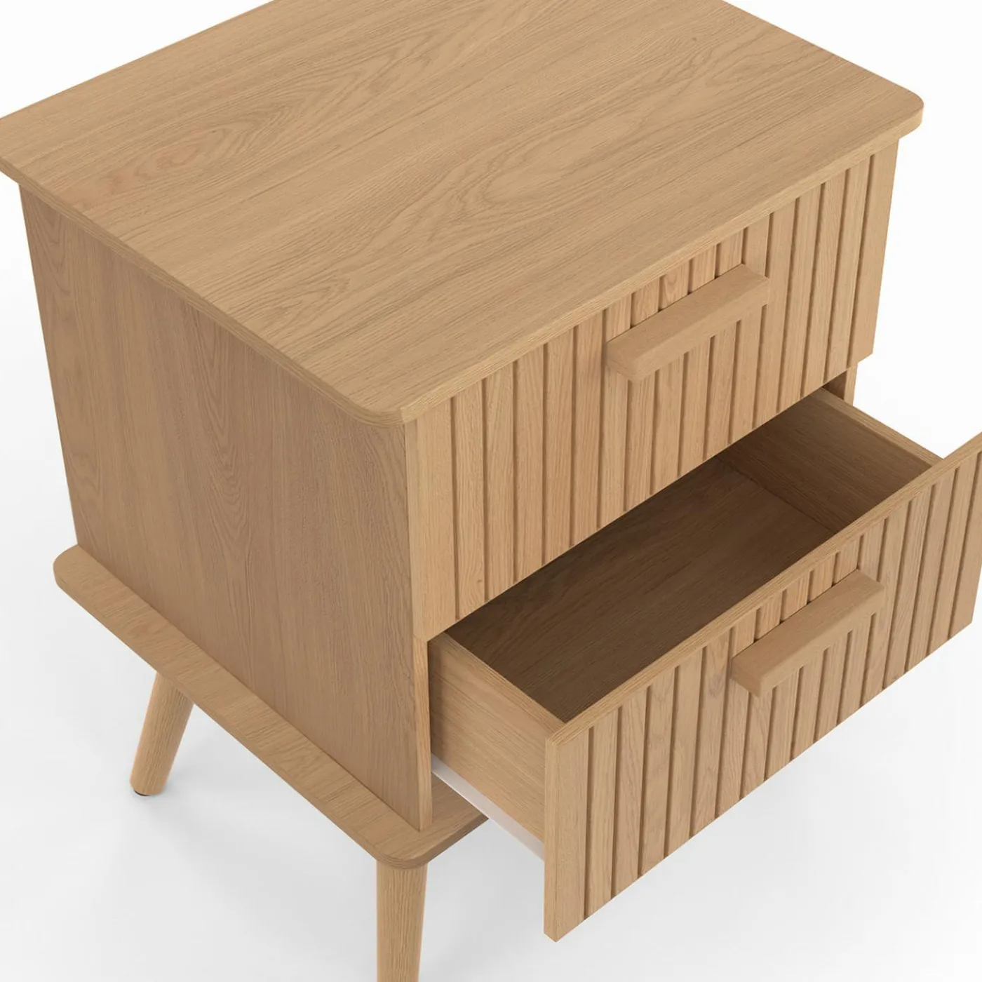 Lot de 2 tables de chevet 2 tiroirs lattes tasseau bois coloris chêne
