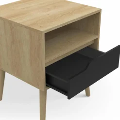 Lot de 2 tables de chevet scandinaves avec tiroir bois effet hêtre et noir