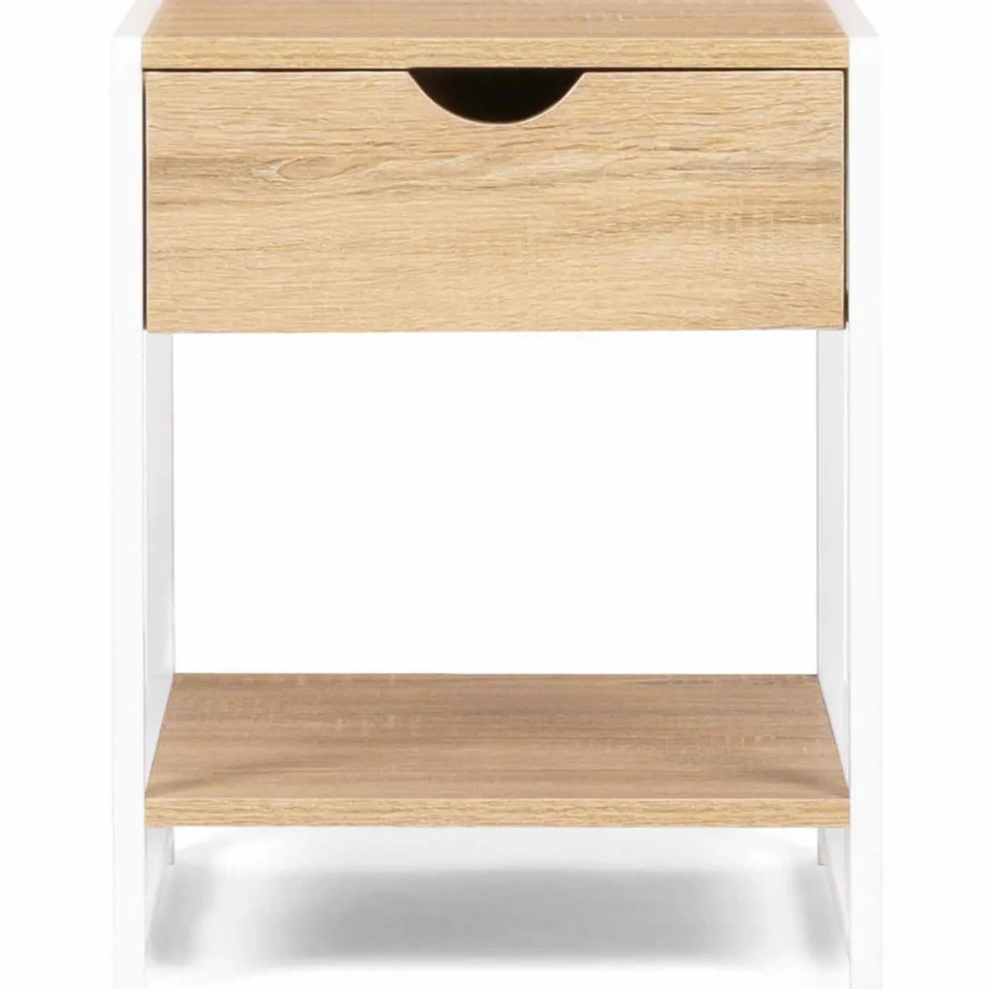 Lot de 2 tables de chevet métal blanc et bois