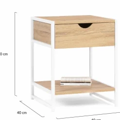 Lot de 2 tables de chevet métal blanc et bois