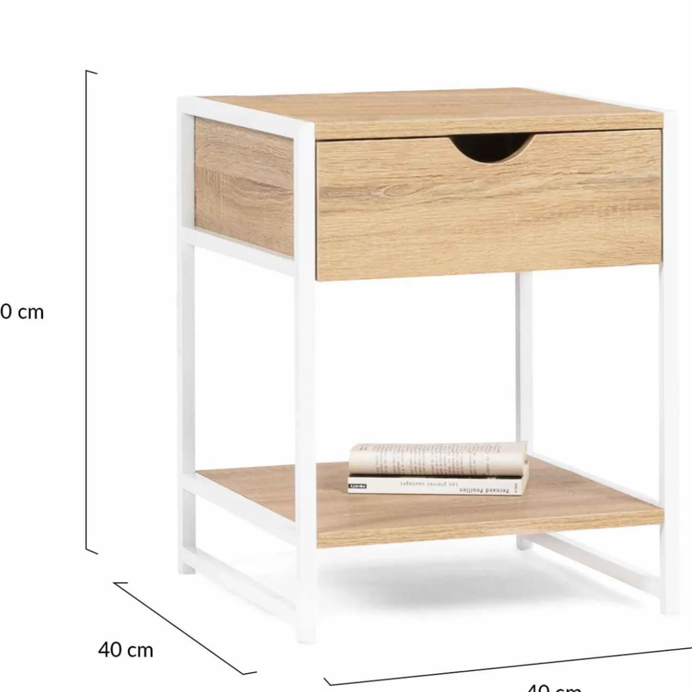 Lot de 2 tables de chevet métal blanc et bois