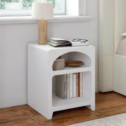 Lot de 2 tables de chevets style organiques bois blanc 2 niches