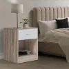 Lot de 2 tables de nuit bois façon hêtre tiroir blanc