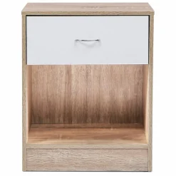 Lot de 2 tables de nuit bois façon hêtre tiroir blanc