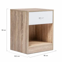 Lot de 2 tables de nuit bois façon hêtre tiroir blanc