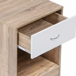Lot de 2 tables de nuit bois façon hêtre tiroir blanc