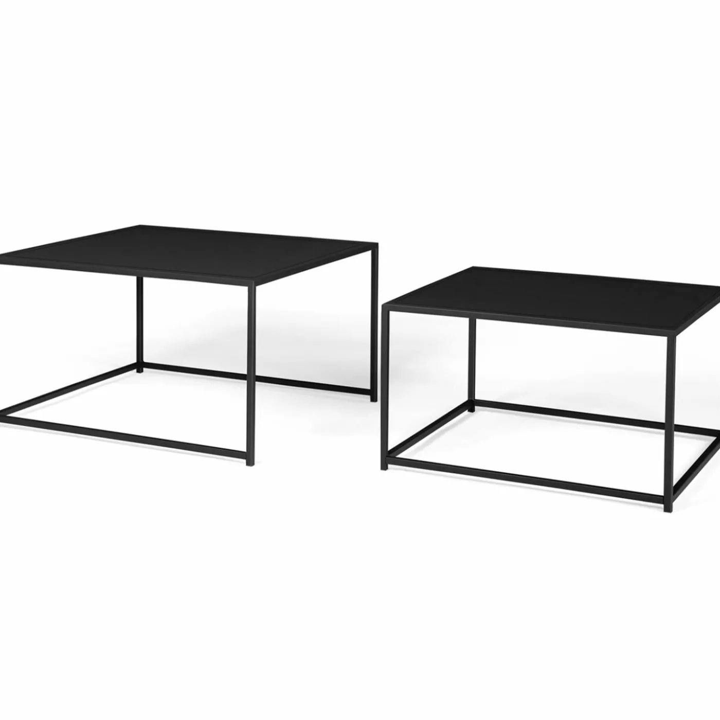 Lot de 2 tables gigognes métal noir carrées 60 cm et 70 cm