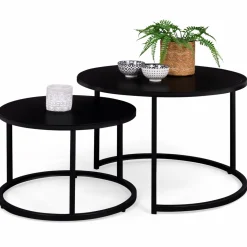 Lot de 2 tables gigognes rondes métal noir 54 cm et 70 cm