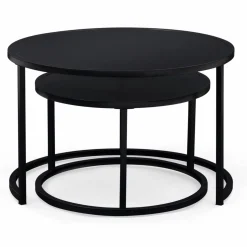 Lot de 2 tables gigognes rondes métal noir 54 cm et 70 cm