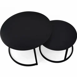 Lot de 2 tables gigognes rondes métal noir 54 cm et 70 cm