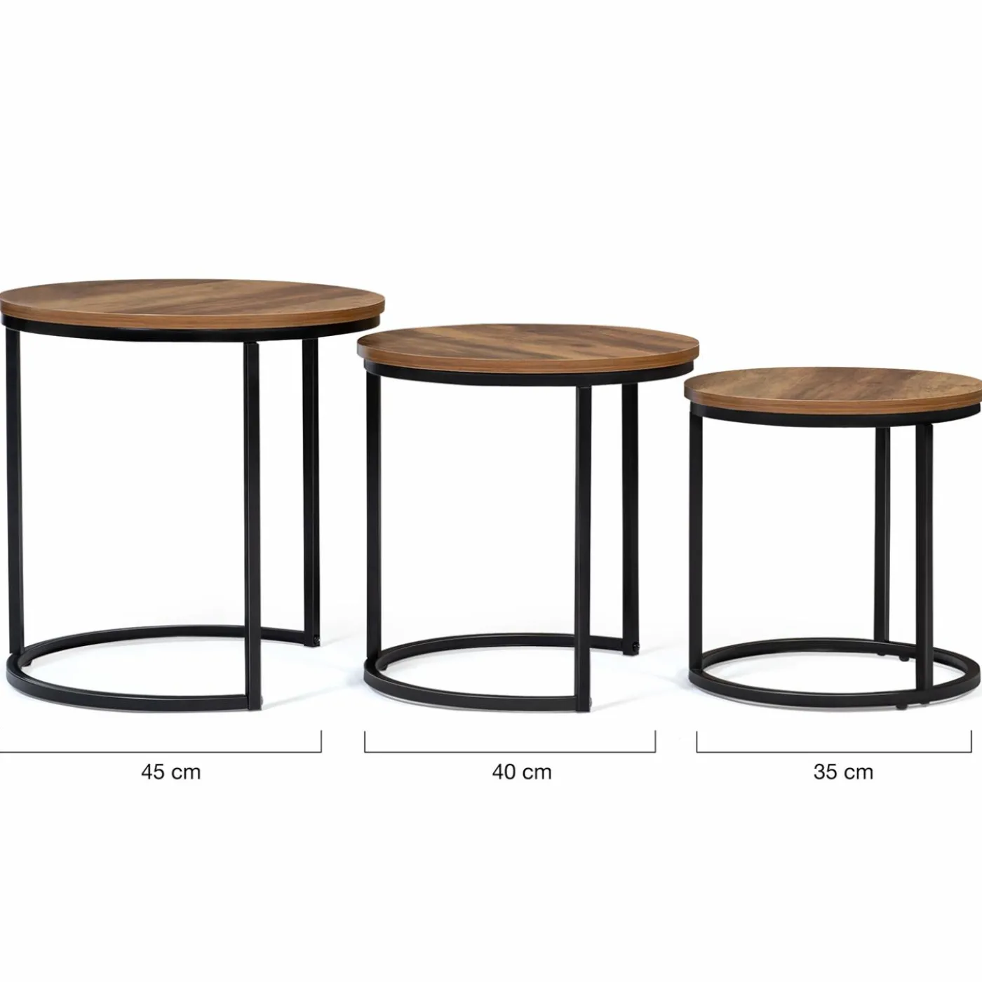 Lot de 3 tables gigognes rondes style industriel bois foncé