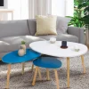Lot de 3 tables gigognes scandinaves laquées blanc et bleu