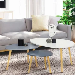 Lot de 3 tables gigognes scandinaves laquées blanc et gris